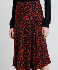 Saia-Feminina-Midi-Evase-Estampada-Animal-Print-com-Botoes-e-Fenda-Preta-9374488-Preto_4