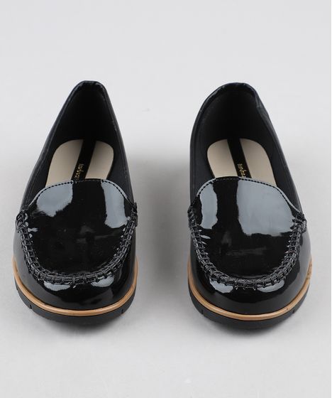 mocassim preto verniz feminino