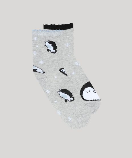 Kit-de-2-Meias-Femininas-Cano-Alto-Estampadas-de-Pinguim-Cinza-Mescla-9392520-Cinza_Mescla_1