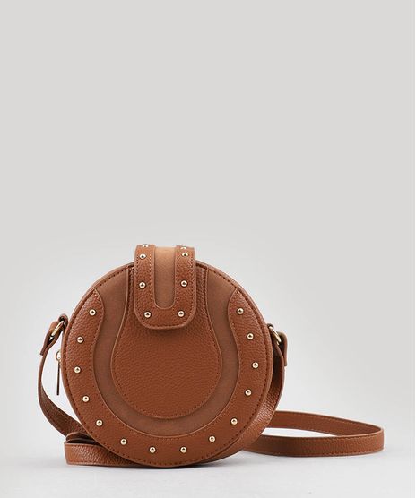 Bolsa-Redonda-Feminina-Transversal-com-Recortes-e-Tachas-Caramelo-8926674-Caramelo_1