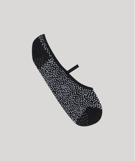 Meia-Feminina-Sapatilha-Estampada-de-Poa-Preta-9423083-Preto_1