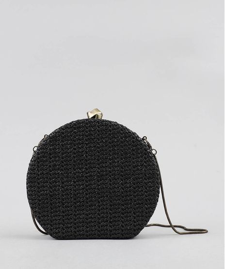 Bolsa-Redonda-Feminina-Pequena-de-Palha-com-Alca-de-Metal-Preta-9430618-Preto_1