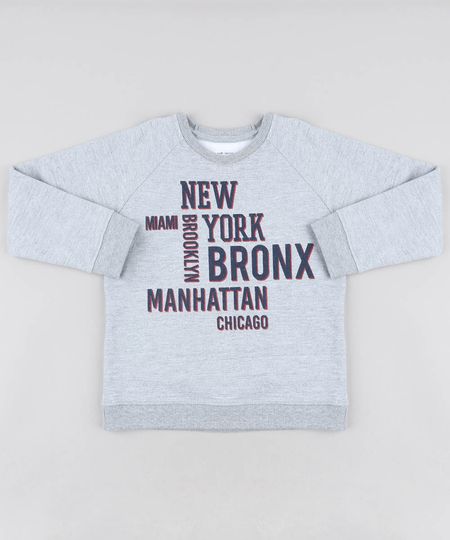 Blusao-Infantil--New-York--em-Moletom-Gola-Careca-Cinza-Mescla-9455994-Cinza_Mescla_1