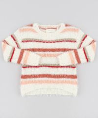 Sueter-Infantil-em-Trico-Felpudo-Listrado-Decote-Redondo-Bege-Claro-9347625-Bege_Claro_1