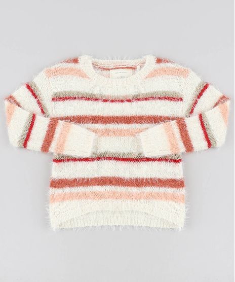Sueter-Infantil-em-Trico-Felpudo-Listrado-Decote-Redondo-Bege-Claro-9347625-Bege_Claro_1
