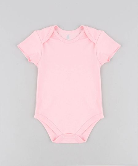 Body Infantil Básico Manga Curta Decote Redondo Rosa Claro Menor preço em Body Infantil Básico Manga Curta Decote Redondo Rosa Claro