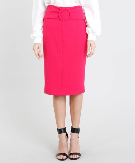 Saia Lápis Feminina Mindset Midi com Cinto Pink Menor preço em Saia Lápis Feminina Mindset Midi com Cinto Pink