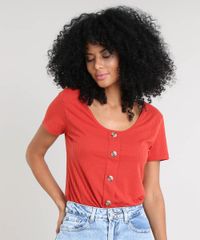 Blusa-Feminina-Canelada-com-Botoes-Manga-Curta-Decote-Redondo-Cobre-9392297-Cobre_1