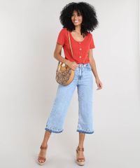 Blusa-Feminina-Canelada-com-Botoes-Manga-Curta-Decote-Redondo-Cobre-9392297-Cobre_3