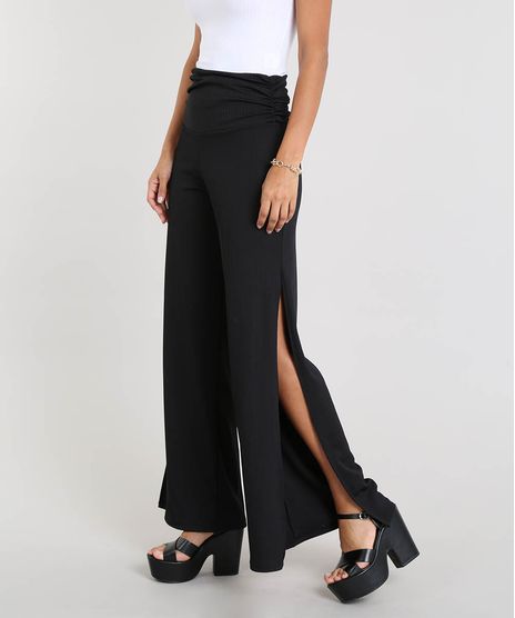 Calca-Feminina-Pantalona-Canelada-com-Fenda-Preta-9460409-Preto_1