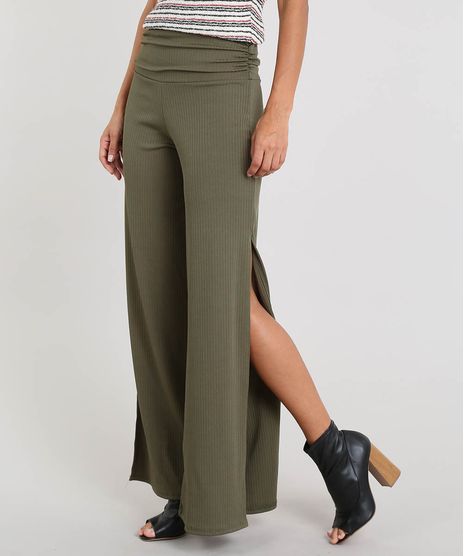 Calca-Feminina-Pantalona-Canelada-com-Fenda-Verde-Militar-9460409-Verde_Militar_1