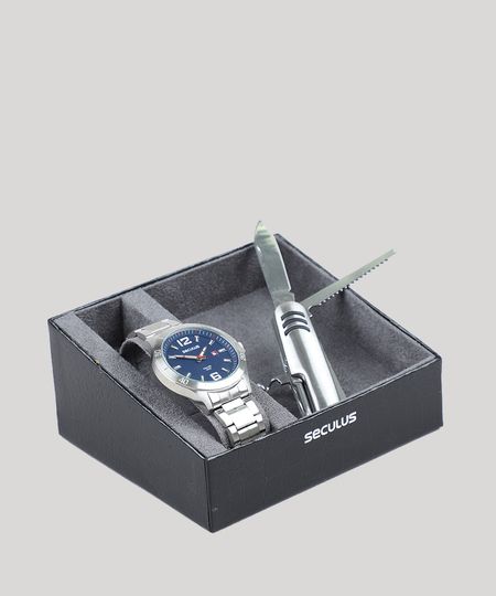 Kit de Relógio Analógico Seculus Masculino + Canivete - 20529G0SVNA2KA Prateado - Único Menor preço em Kit de Relógio Analógico Seculus Masculino + Canivete - 20529G0SVNA2KA Prateado - Único