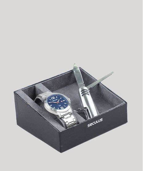 Kit-de-Relogio-Analogico-Seculus-Masculino---Canivete---20529G0SVNA2KA-Prateado-9507469-Prateado_1