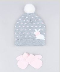 Kit-de-Gorro-Infantil-Estampado-com-Pompom---Luva-Cinza-Mescla-9358237-Cinza_Mescla_1