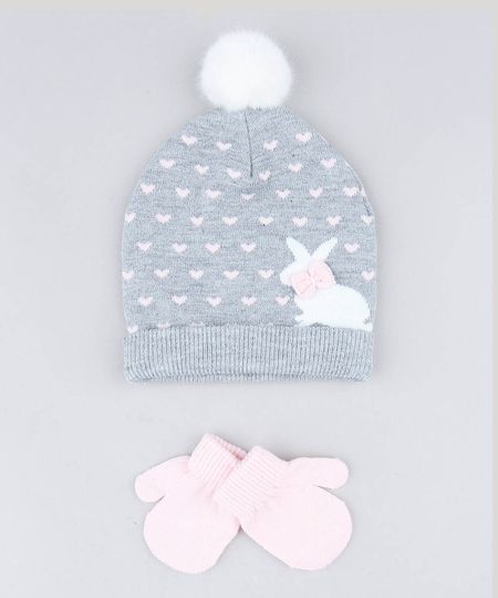 Kit-de-Gorro-Infantil-Estampado-com-Pompom---Luva-Cinza-Mescla-9358237-Cinza_Mescla_1