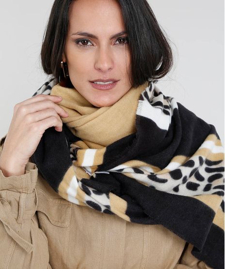 Cachecol-Feminino-com-Estampa-Animal-Print-Bege-9401565-Bege_1