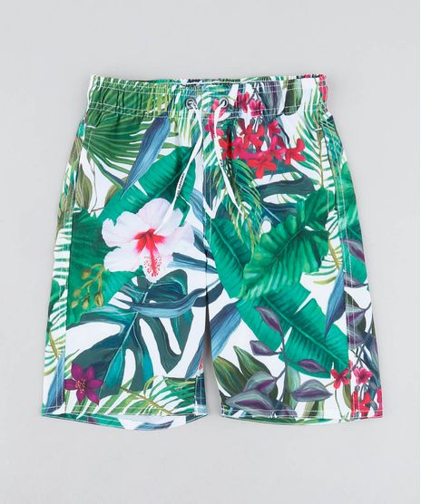 Bermuda-Surf-Infantil-Estampada-de-Folhas-Branco-9519915-Branco_1