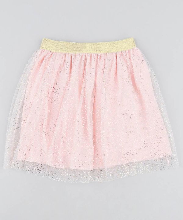 Saia Infantil em Tule Estampado de Poá Metalizado Rosa Claro 8