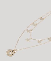 Colar-Feminino-Duplo-com-Pingentes-de-Estrela-Dourado-9435991-Dourado_3