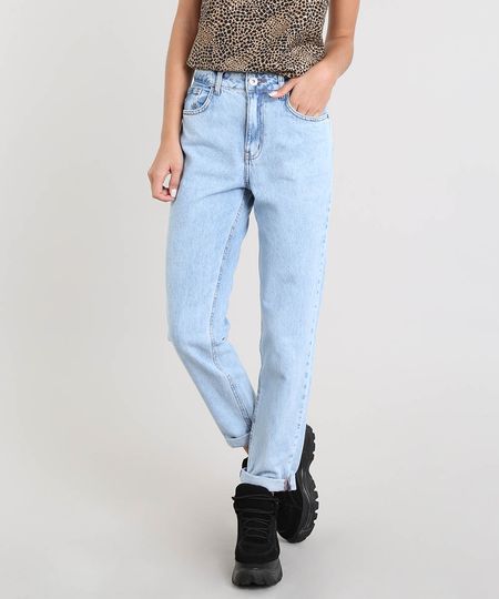 calça jeans feminina mom pants azul médio