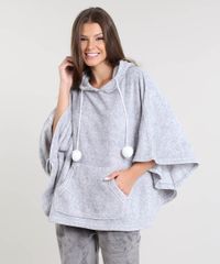 Poncho-Feminino-Coala-com-Capuz-em-Plush-Cinza-Mescla-9371913-Cinza_Mescla_1