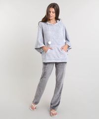 Poncho-Feminino-Coala-com-Capuz-em-Plush-Cinza-Mescla-9371913-Cinza_Mescla_3