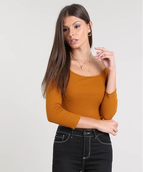 Blusa-Feminina-Basica-Canelada-Decote-Canoa-Manga-3-4-Caramelo-9058250-Caramelo_1