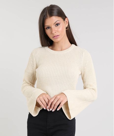 Sueter-Feminino-Cropped-em-Trico-Manga-Sino-Decote-Redondo-Bege-Claro-9345253-Bege_Claro_1