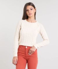 Sueter-Feminino-em-Trico-Decote-Redondo-Bege-Claro-9358880-Bege_Claro_1