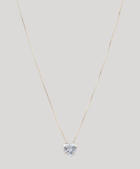 Colar Feminino com Pingente de Coração com Strass Dourado - Único Menor preço em Colar Feminino com Pingente de Coração com Strass Dourado - Único
