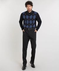 Sueter-Masculino-em-Trico-Estampado-Xadrez-Argyle-Gola-V-Azul-Marinho-8855363-Azul_Marinho_3