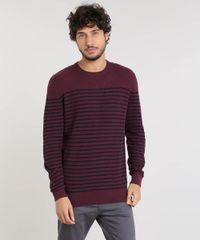 Sueter-Masculino-em-Trico-Listrado-Gola-Careca-Vinho-9349170-Vinho_1