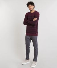 Sueter-Masculino-em-Trico-Listrado-Gola-Careca-Vinho-9349170-Vinho_3
