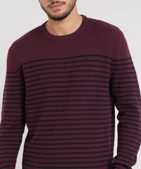 Sueter-Masculino-em-Trico-Listrado-Gola-Careca-Vinho-9349170-Vinho_4