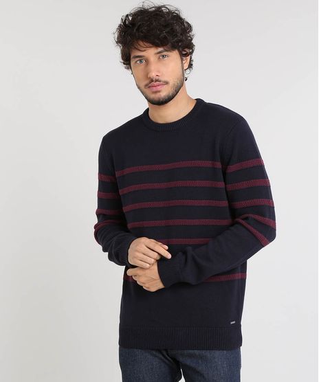 Sueter-Masculino-em-Trico-Listrado-Gola-Careca-Azul-Marinho-9327991-Azul_Marinho_1