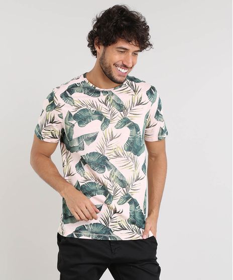 Camiseta-Masculina-Slim-Fit-Estampada-de-Folhagem-Manga-Curta-Gola-Careca-Rose-9483581-Rose_1
