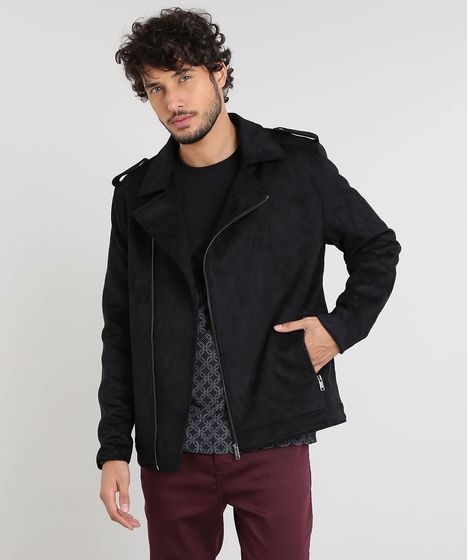 jaqueta de suede preta