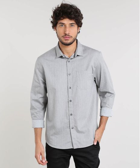 Camisa-Masculina-Relaxed-Mini-Print-com-Bolso-Manga-Longa-Cinza-9468012-Cinza_1