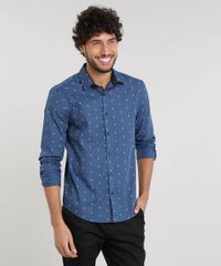 Camisa-Masculina-Slim-Estampada-Mini-Print-Manga-Longa-Azul-9253787-Azul_1