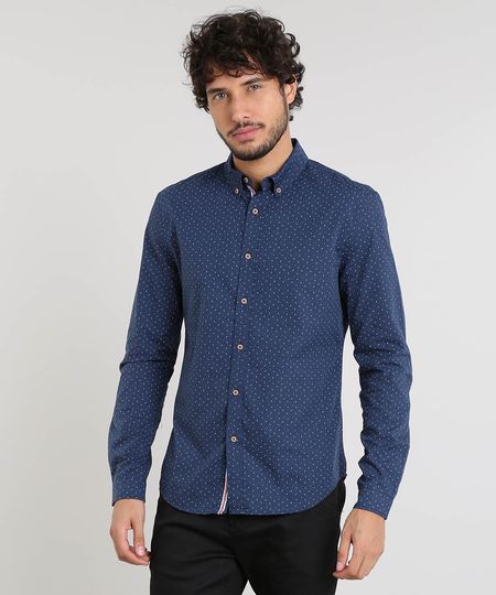 Camisa-Masculina-Slim-Estampada-Mini-Print-Manga-Longa-Azul-Marinho-9253937-Azul_Marinho_1