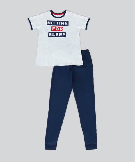 Pijama-Infantil-Manga-Curta--No-Time-for-Sleep--Cinza-Mescla-Claro-9476327-Cinza_Mescla_Claro_1
