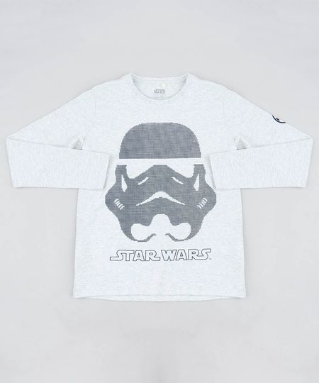 Camiseta Infantil Stormtrooper Star Wars Gola Careca Manga Curta Cinza Mescla Claro Menor preço em Camiseta Infantil Stormtrooper Star Wars Gola Careca Manga Curta Cinza Mescla Claro