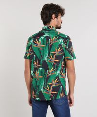 Camisa-Masculina-Estampada-de-Folhagem-com-Bolso-Manga-Curta-Preta-9455020-Preto_2