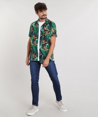 Camisa-Masculina-Estampada-de-Folhagem-com-Bolso-Manga-Curta-Preta-9455020-Preto_3