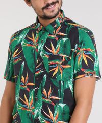 Camisa-Masculina-Estampada-de-Folhagem-com-Bolso-Manga-Curta-Preta-9455020-Preto_4