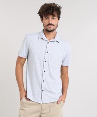 Camisa-Masculina-Listrada-com-Bolso-Manga-Curta-Cinza-Mescla-Claro-9455019-Cinza_Mescla_Claro_1