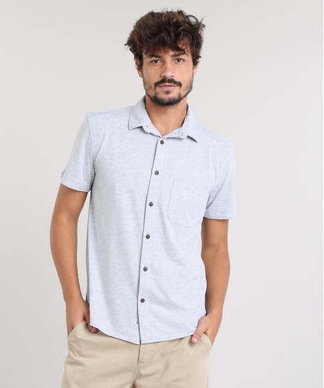Camisa-Masculina-Listrada-com-Bolso-Manga-Curta-Cinza-Mescla-Claro-9455019-Cinza_Mescla_Claro_1