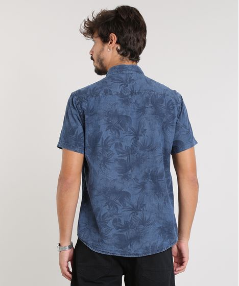 camisa jeans estampada masculina
