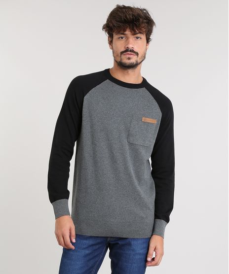 Sueter-Masculino-Raglan-em-Trico-com-Bolso-Gola-Redonda-Cinza-Mescla-Escuro-8865713-Cinza_Mescla_Escuro_1_1