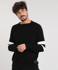Sueter-Masculino-com-Listras-e-Textura-em-Trico-Gola-Careca-Preto-9343107-Preto_1